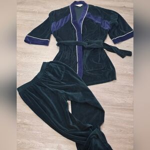 Vintage 80's-90's ? Velour Pierre Cardin Pjamas Set Mens Size M 37-40 Green Blue